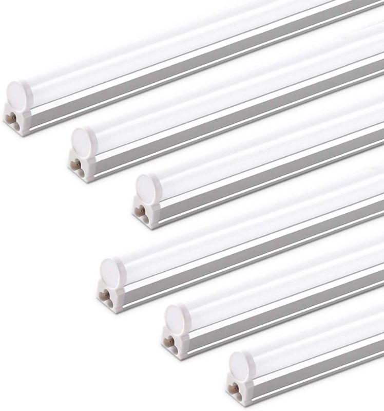 Photo 1 of 6 Pack) Barrina LED T5 Integrated Single Fixture, 4FT, 2200lm, 6500K (Super Bright White), 20W, Utility LED Shop Light, Ceiling and Under Cabinet Light, Corded Electric with ON/OFF Switch, ETL Listed