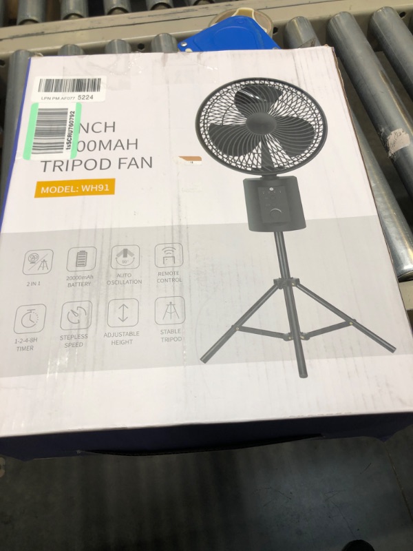 Photo 2 of 20000mAh Oscillating Battery Operated Fan w/Remote, 10 Inch Cordless Rechargeable Fan for Camping Hurricane, Portable Outside Pedestal Fan, Super Strong, Timer, 7 Speeds, Lasts 50 Hrs