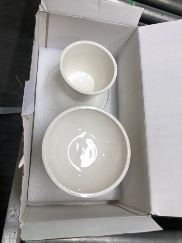 Photo 2 of 2 Extra Wide Raised Cat Bowls, Elevated Cat Bowls Anti-Vomiting Cat Feeder Whisker Stress-Fre Dog Two Bowls Ceramic Cat Feeding Bowls White