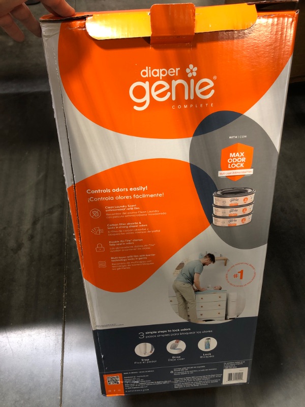 Photo 2 of Diaper Genie Complete Diaper Pail (White) with Antimicrobial Odor Control | Includes 1 Diaper Trash Can, 3 Refill Bags, 1 Carbon Filter White Pail + 3 Refills