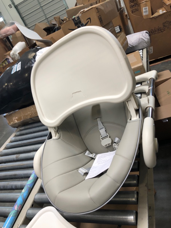 Photo 1 of Baby High Chair for Toddlers Kids Feeding Height Convertible with Removable Tray, Multifunctional Portable Children Dining Reclining Chair Foldable with Wheels, Beige