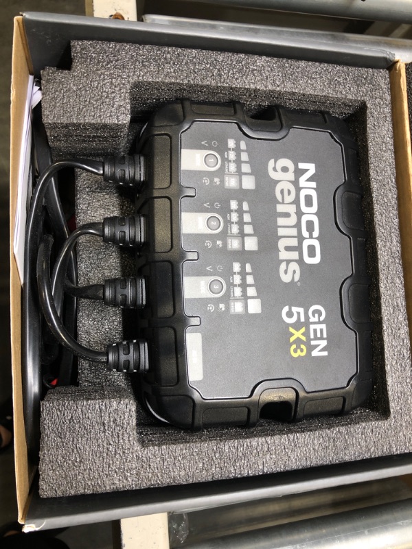 Photo 2 of NOCO Genius GEN5X3, 3-Bank, 15A (5A/Bank) Smart Marine Battery Charger, 12V Waterproof Onboard Boat Charger, Battery Maintainer and Desulfator for AGM, Lithium (LiFePO4) and Deep-Cycle Batteries