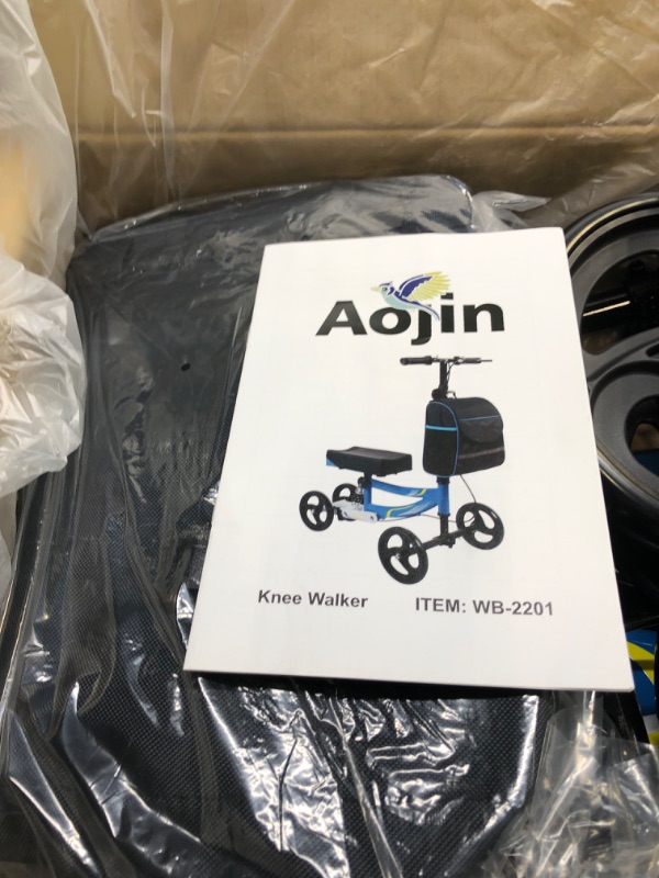 Photo 1 of Aojin Steerable Knee Walker Deluxe Medical Scooter for Foot Injuries Compact Crutches, 2022 Upgraded Model (Blue Plus) Blue/Black