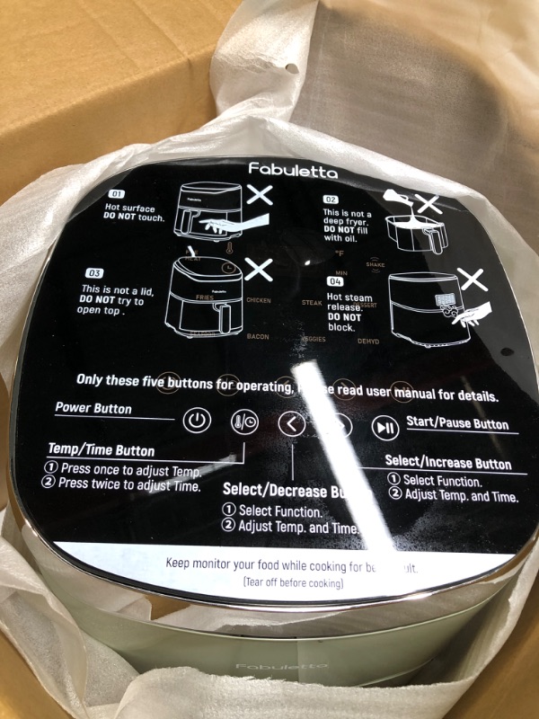 Photo 1 of Air Fryers, Fabuletta 9 Cooking Functions Electric Air Fryer, Shake Reminder, Powerful 1550W Electric Hot Air Fryer Oilless Cooker, Tempered Glass Display, Dishwasher-Safe & Nonstick, 4 Quart Air Fryer Black