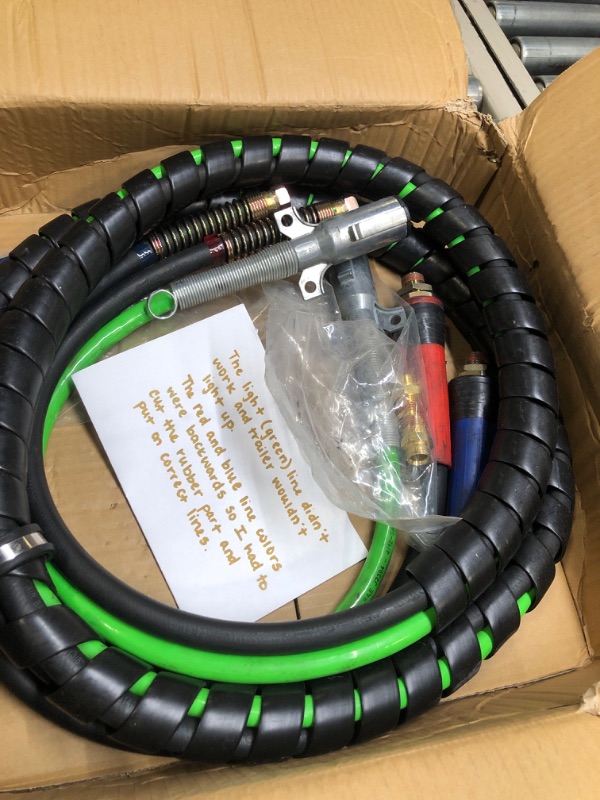 Photo 2 of TORQUE 12ft 3 in 1 ABS & Power Air Line Hose Kit Airline Air Hose Wrap 7 Way Electrical Cable Air Lines with Handle Grip Airlines for Semi Truck Trailer Tractor (TR813212) 12 ft.