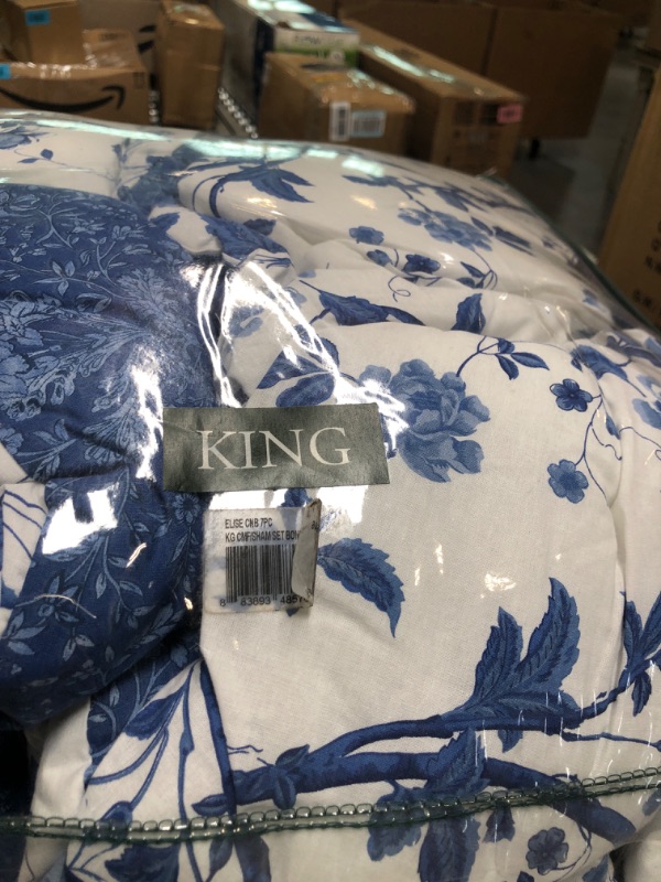 Photo 4 of Laura Ashley Home - Elise Collection - Luxury Ultra Soft Comforter, All Season Premium Bedding Set, Stylish Delicate Design for Home Décor, Blue, King King Blue