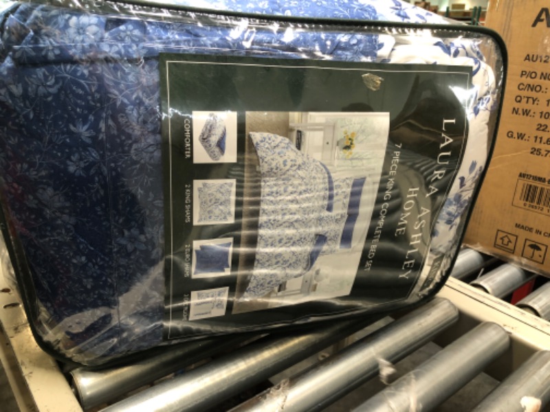 Photo 5 of Laura Ashley Home - Elise Collection - Luxury Ultra Soft Comforter, All Season Premium Bedding Set, Stylish Delicate Design for Home Décor, Blue, King King Blue