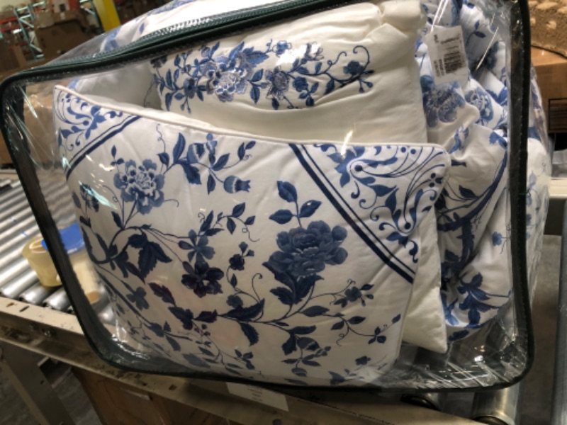 Photo 3 of Laura Ashley Home - Elise Collection - Luxury Ultra Soft Comforter, All Season Premium Bedding Set, Stylish Delicate Design for Home Décor, Blue, King King Blue