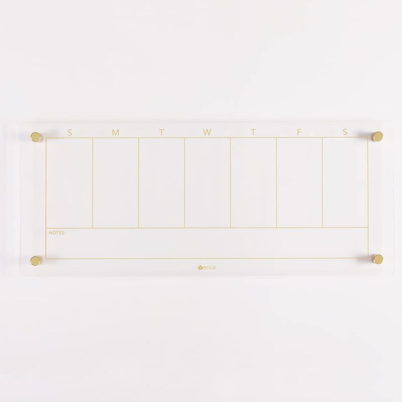Photo 1 of Clear Glass Weekly Dry Erase Calendar Non-Magnetic Whiteboard for Wall, 7 Day to Do List, Menu & Meal Planner White Board for Kitchen Home Office, 23x9.5", 4 Markers Included, Yeoux Clear. Weekly-23" x 9.5"