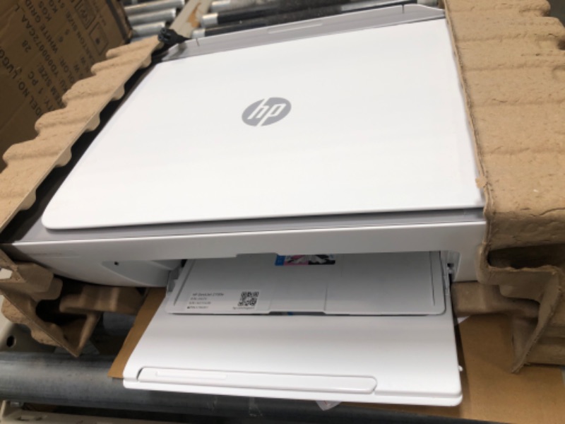 Photo 1 of HP DeskJet 2755e Wireless Color All-in-One Printer with bonus 6 months Instant Ink (26K67A), white