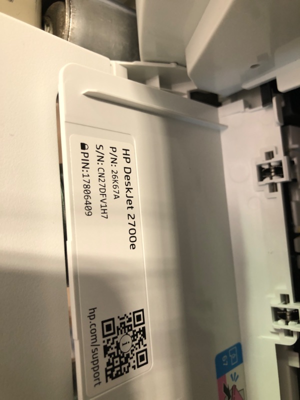 Photo 1 of White HP DeskJet 2700e wireless all in one printer with scanner