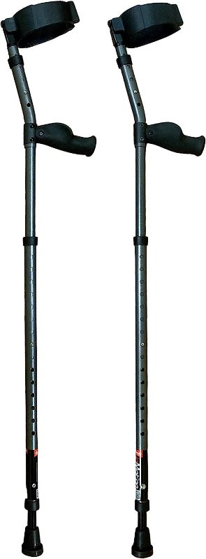 Photo 1 of in-Motion Forearm Crutches | Spring Assist | Ergonomic Handles | Articulating Tips | Size Tall (4'9" - 6'3") | Charcoal Tall (4'9" - 6'3") Charcoal