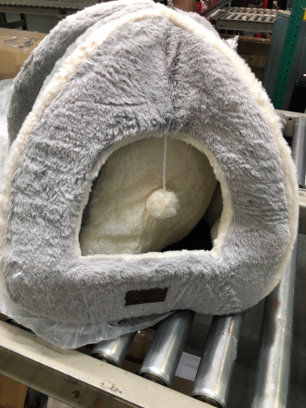 Photo 1 of cat beds for Indoor Cats, Foldable cat Bed cave, cat House with Washable Cushions, cat Bed for Kittens, Small Pets, cat Tent, Soft and Warm Indoor cat House, Gray… L(17.5 x 17.5 x 17.5 Inch) GREY-2