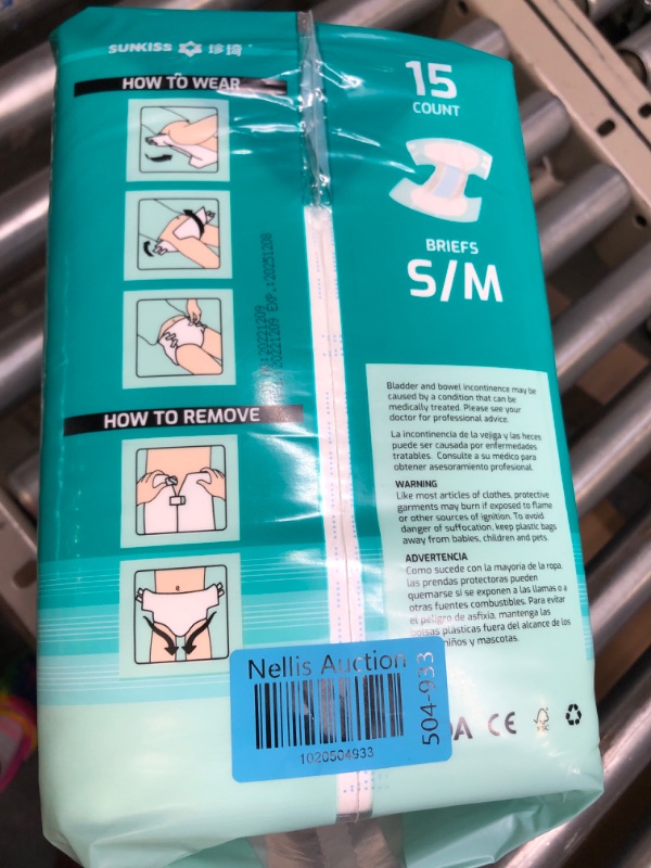 Photo 1 of SUNKISS TrustPlus Adult Diapers with Maximum Absorbency, Disposable Incontinence Briefs with Tabs for Men and Women, Maximum Overnight Absorbency, Leak Protection, Small/Medium, 15 Count Small/Medium (Pack of 15)