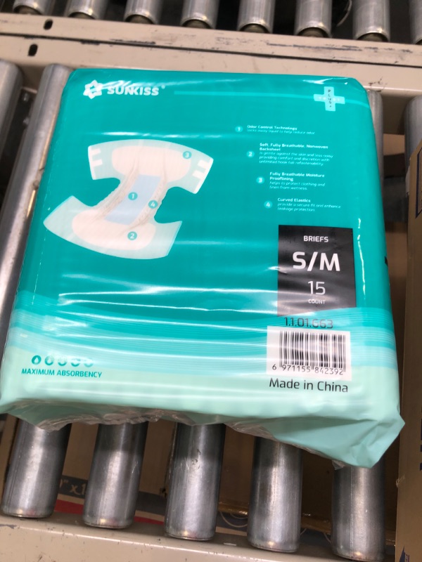 Photo 3 of SUNKISS TrustPlus Adult Diapers with Maximum Absorbency, Disposable Incontinence Briefs with Tabs for Men and Women, Maximum Overnight Absorbency, Leak Protection, Small/Medium, 15 Count Small/Medium (Pack of 15)