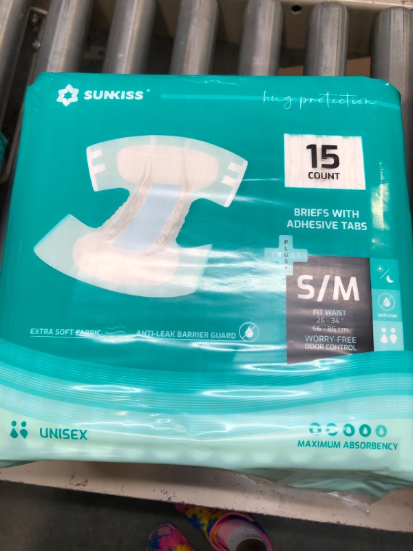Photo 3 of SUNKISS TrustPlus Adult Diapers with Maximum Absorbency, Disposable Incontinence Briefs with Tabs for Men and Women, Maximum Overnight Absorbency, Leak Protection, Small/Medium, 15 Count Small/Medium (Pack of 15)