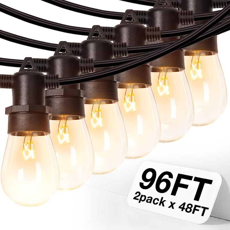 Photo 1 of addlon 96 FT (2x48FT) Outdoor String Lights Commercial Grade Strand 36 Edison Vintage Bulbs 30 Hanging Sockets, ETL Listed Heavy-Duty Decorative Christmas Lights for Patio Garden