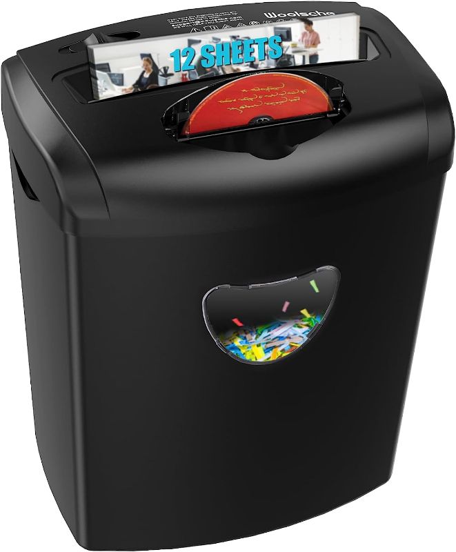 Photo 1 of Woolsche Paper Shredder, 12-Sheet Cross Cut with 5.55-Gallon Basket, P-4 Security Level, 3-Mode Design Shred Card/CD/Staple/Clip, Heavy Duty with Jam Proof System, Paper Shredder for Office (ETL)