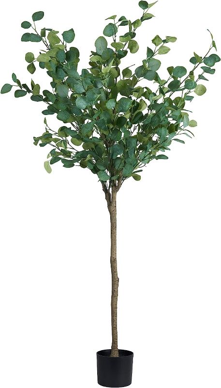 Photo 1 of Artificial Eucalyptus Tree Indoor 5FT Tall Faux Eucalyptus Plant Potted Silk Realistic Leaves Fake Eucalyptus Tree in Pot Artificial Plants for Home Office Room Tree Decor Housewarming Gift