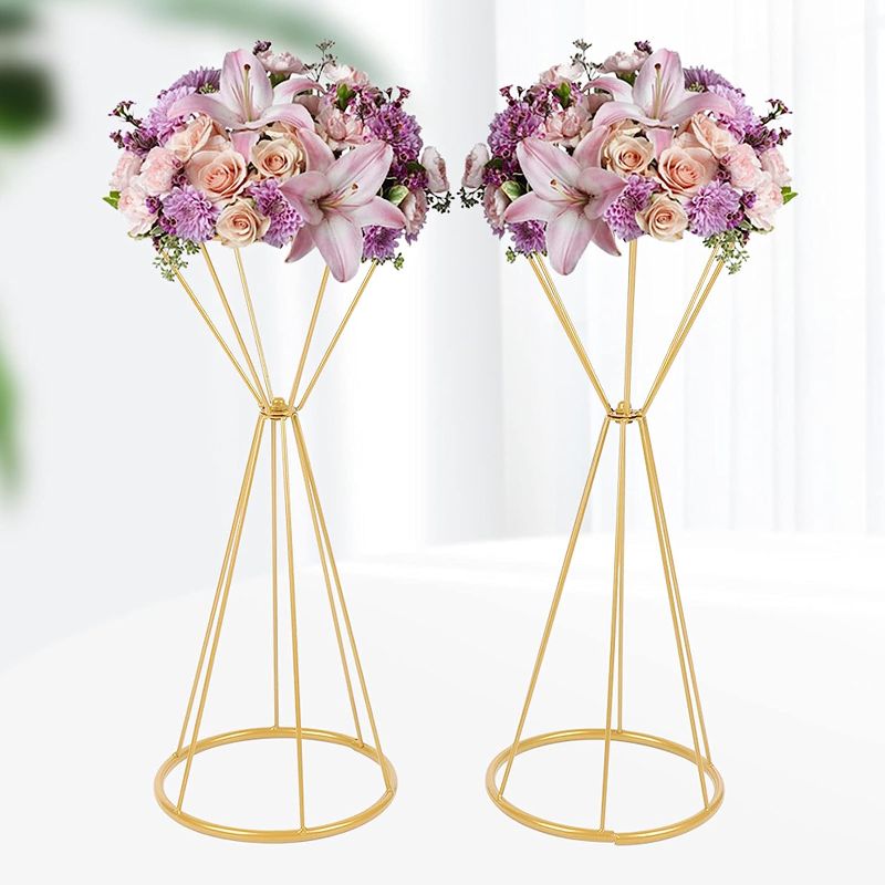 Photo 1 of 2 Pcs Versatile Metal Flower Arrangement Holder Stand Set for Wedding Party Creative Wedding Centerpiece 20inch Gold