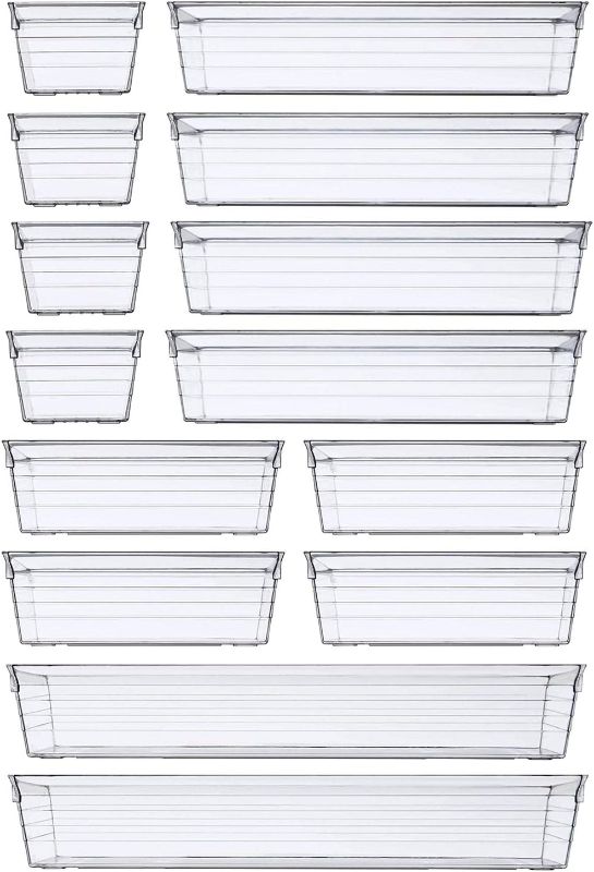 Photo 1 of 14 PCS Clear Plastic Drawer Organizer Tray for Makeup, Kitchen Utensils, Jewelries and Gadgets

