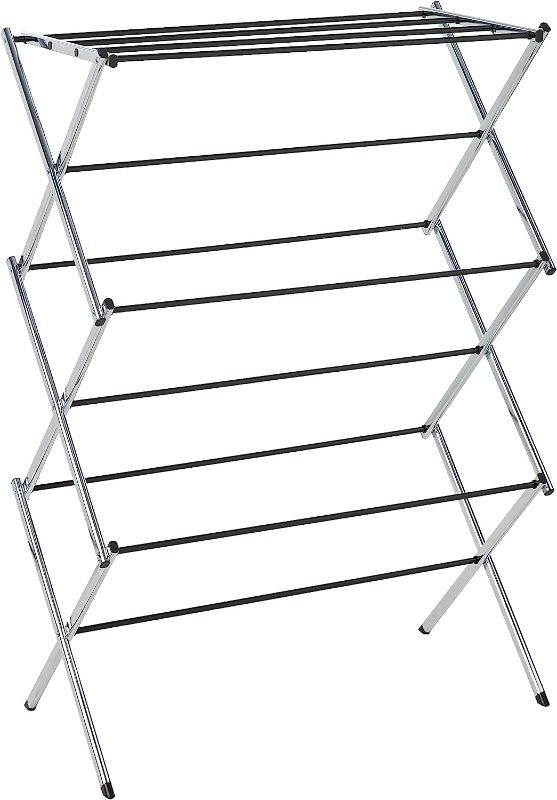 Photo 1 of Amazon Basics Foldable Laundry Rack for Air Drying Clothing - 41.8" x 29.5" x 14.5", Chrome