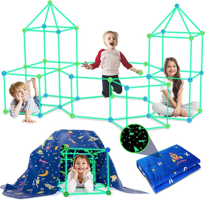 Photo 1 of 160PCS Kids Fort Building Kit Glow in the Dark Build a Fort with Blanket STEM Educational Toys for 4 5 6 7 8 9 10 11 12 Years Boys Girls Ultimate