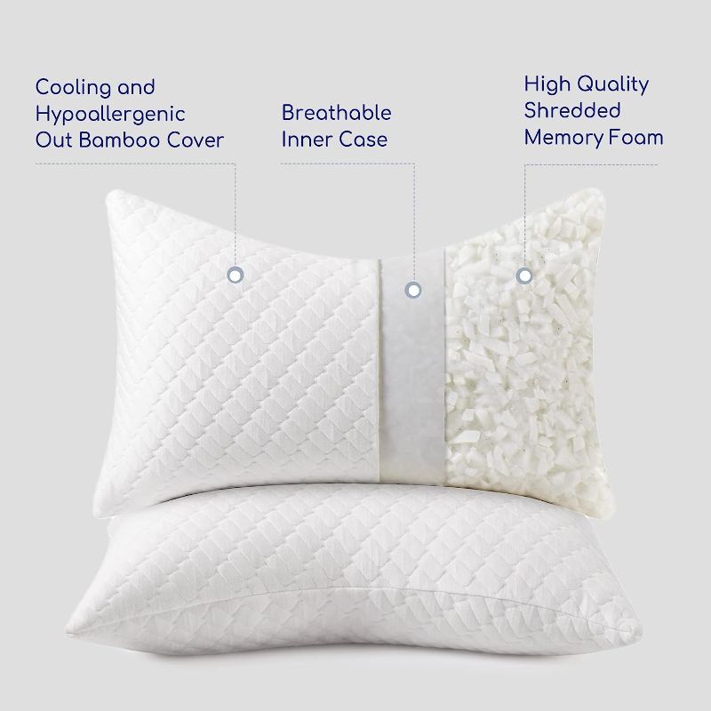 Photo 1 of 
Dreamhood Memory Foam Pillows Queen for Sleeping Adjustable Fill Ergonomic Contour Memory Foam Pillows with Washable Pillowcase,Extra Fill Included Queen