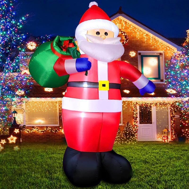 Photo 1 of 6 FT Christmas Inflatable Santa Claus Outdoor Decorations, Blow up Santa Claus with Gift Bag, Large Xmas Santa Carrying Present Sack, Outside Decor for Yard Garden Lawn Home Party, Built-in LED Lights