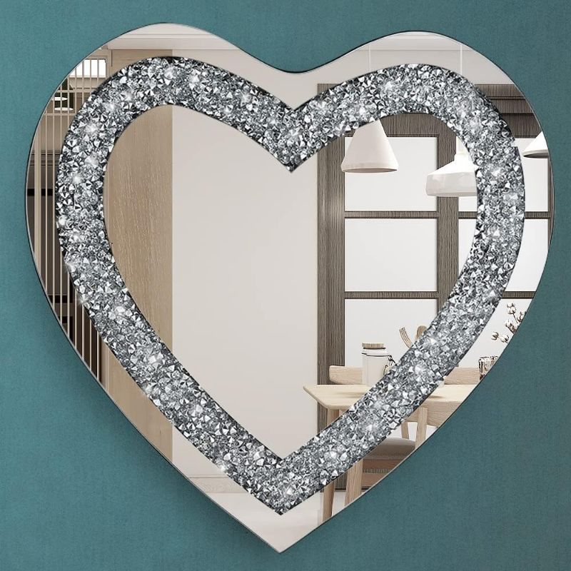 Photo 1 of Aeveco Crystal Crush Diamond Heart Shaped Silver Mirror for Wall Decoration, Dimention 20x20x1 inch, Wall Hang Frameless Mirror, Sparkling Acrylic Diamond Decor
Size:20x20 inch