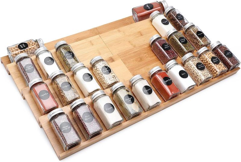 Photo 1 of Bamboo Spice Drawer Organizer, 4 Tier Spices Rack for Cabinet Drawer Expandable