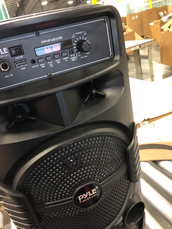 Photo 1 of Pyle Portable Bluetooth PA Speaker System - 600W Rechargeable Outdoor Bluetooth Speaker Portable PA System w/ Dual 8” Subwoofer 1” Tweeter, Microphone In, Party Lights, USB, Radio, Remote - PPHP2835B
