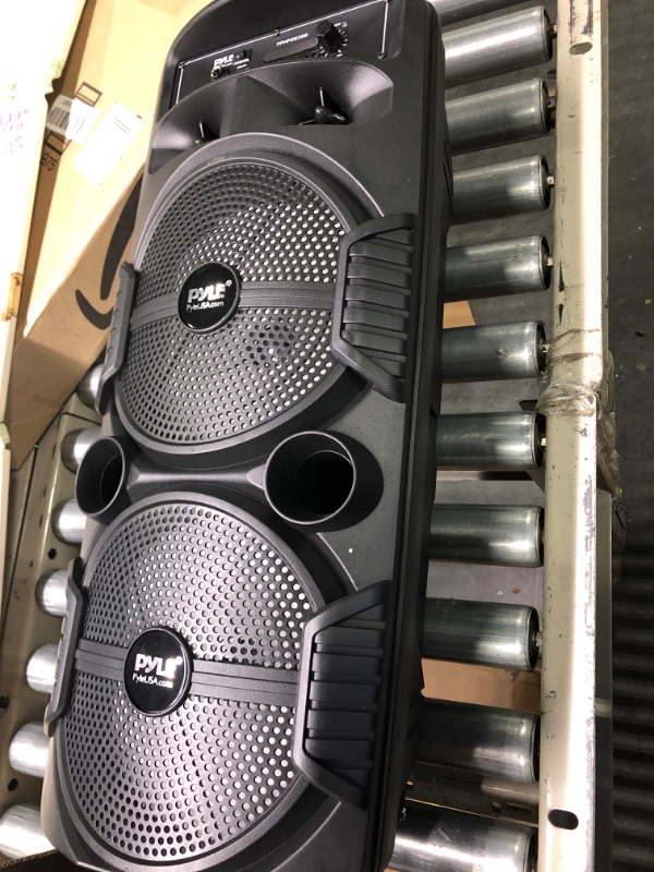 Photo 1 of Pyle Portable Bluetooth PA Speaker System - 600W Rechargeable Outdoor Bluetooth Speaker Portable PA System w/ Dual 8” Subwoofer 1” Tweeter, Microphone In, Party Lights, USB, Radio, Remote - PPHP2835B