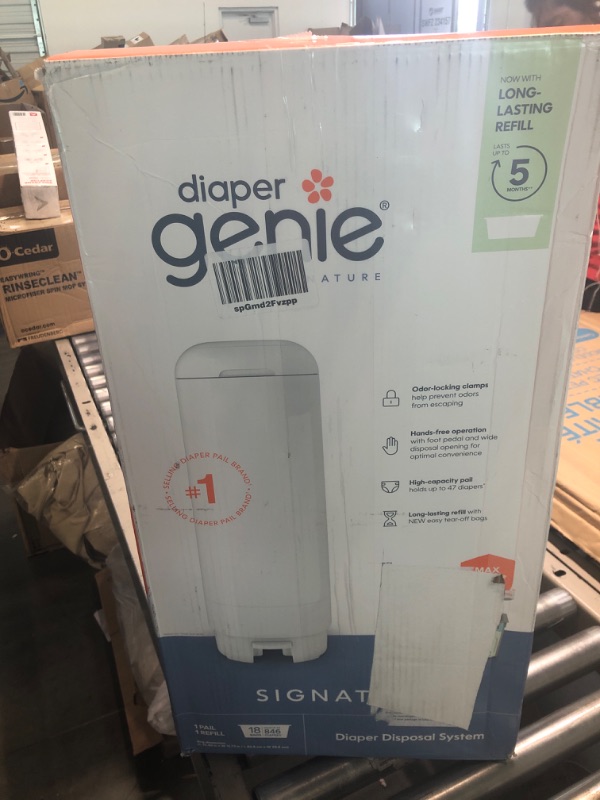 Photo 1 of Diaper Genie Signature Pail Includes 1 Easy Roll Refill with 18 Bags | Holds Up to 846 Newborn-Sized Diapers Per Refill New Signature Pail + Long-Lasting Refill
