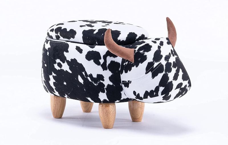 Photo 1 of Home 2 Office Cow Ottoman for Kids' Bedroom, Playroom, Nursery, and Living Room, Animal Ottoman with Storage, Footstool for Kids, Black/White