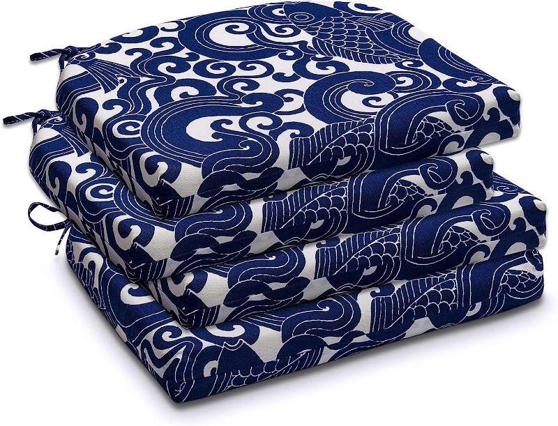 Photo 1 of 
downluxe Outdoor Chair Cushions, Waterproof Round Corner Memory Foam Seat Cushions with Ties for Garden Patio Funiture, 17" x 16" x 2", Blue Carp, 4 Pack




Comfort Classics Inc. Set of 4 Outdoor Black with White Pattern Channeled Chair Cushion 22W x 44