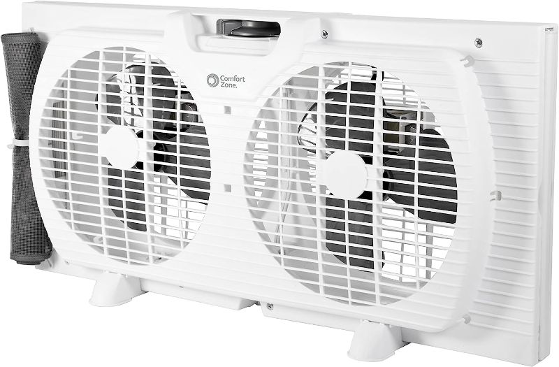 Photo 1 of *******One of the blades is broken off********* Comfort Zone CZ319WT2 9" Twin Window Fan with Reversible Airflow Control, Auto-Locking Expanders and 3-Speed Fan Switch with Quiet Setting, White