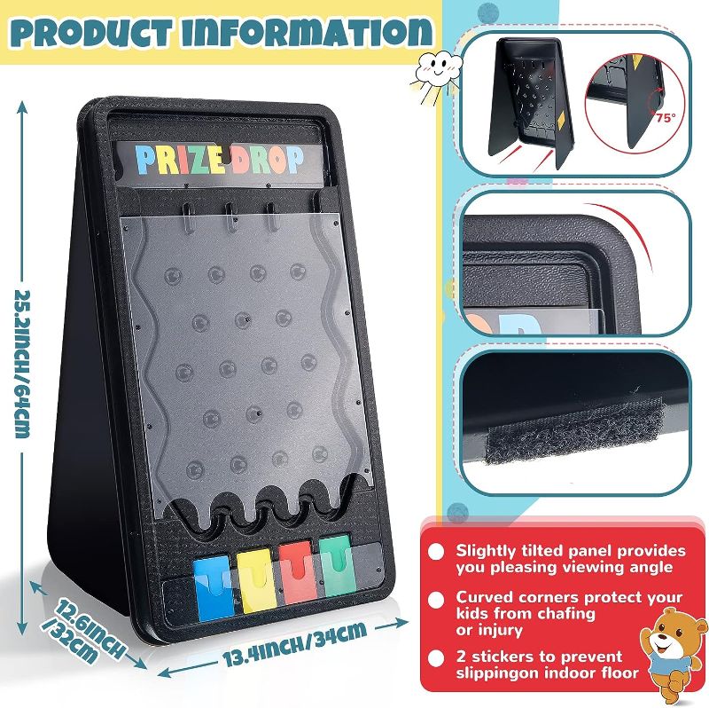 Photo 1 of 25 x 14 Inch Prize Drop Board Foldable Stand Disk Drop Board Game Customizable 4 Slots with 12 Pucks 8 Colored Paper and 2 Marker for Carnival Tradeshow Party (25 x 14 Inch)
