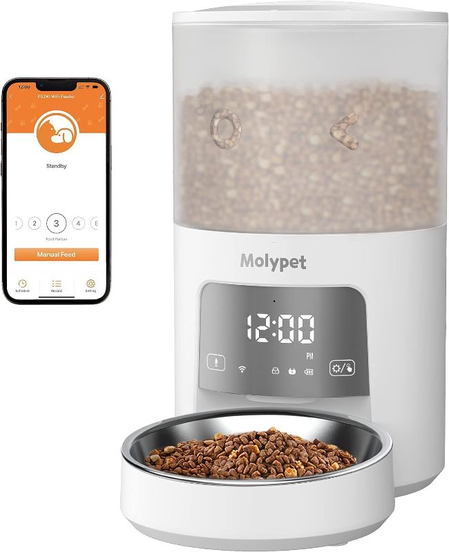 Photo 1 of 
Molypet Automatic Cat Feeders - 5G WiFi Pet Feeder with APP Control, 4L Dry Food Dog Feeder with Low Food & Blockage Alarms, 1-10 Meals Per Day, Up to 10s Meal Call for Pets
