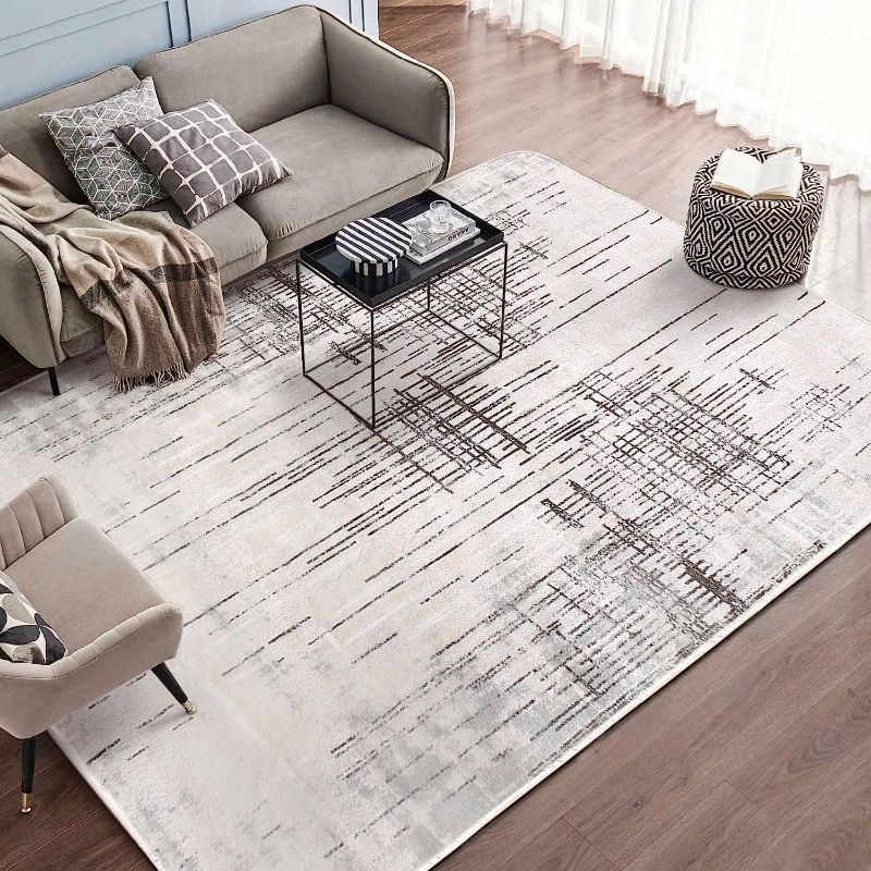 Photo 1 of Calore Rugs Mordern Soft Abstract Distressed Area Rugs for Living Room/Bedroom/Dining Room,Medium Pile Carpet Floor Mat (6.5 x 8.2 ft, Gray/Beige)