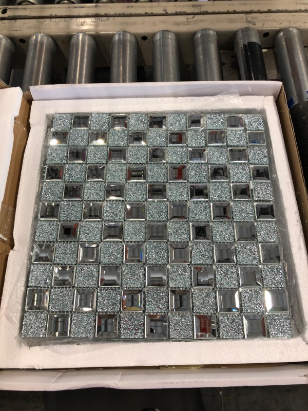 Photo 1 of Adedeo Crystal Diamond Mosaic Tile Square Mirror Glass Mosaic Tile for Kitchen Backsplash Bathroom Wall (6 Sheets, Silver Square Flat Mirror ) 12 x 12 Inch Silver Square Flat Mirror