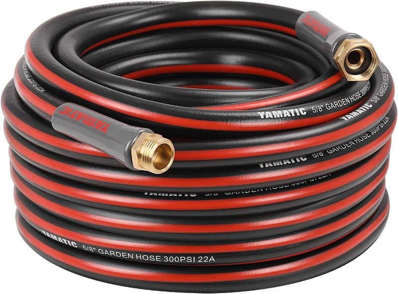 Photo 1 of YAMATIC Garden Hose 50 ft,Ultra Durable Water hose, 5/8 inch Regular Hose with Solid Brass Connector for All-weather Outdoor, Car wash, Lawn, Black