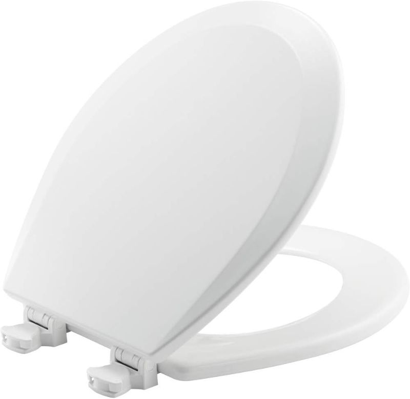 Photo 1 of Bemis 500EC 390 Toilet Seat with Easy Clean & Change Hinges, Round, Durable Enameled Wood, Cotton White