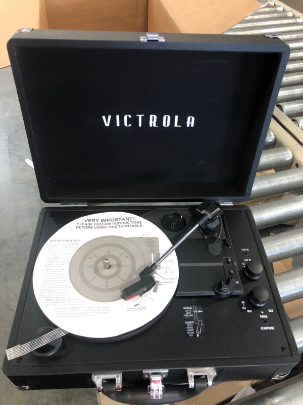 Photo 3 of Victrola Vintage 3-Speed Bluetooth Portable Suitcase Record Player with Built-in Speakers | Upgraded Turntable Audio Sound| Includes Extra Stylus | Black, Model Number: VSC-550BT-BK, 1SFA