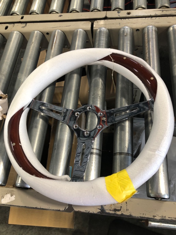 Photo 2 of Top10 Racing 380mm 15" Inch Classic Nostalgia Style Wood Grain Steering Wheel Slotted 3 Spoke Steering Wheel Riveted Light Wood Grip (15' steering wheel) Rivet steering wheel+Horn Button