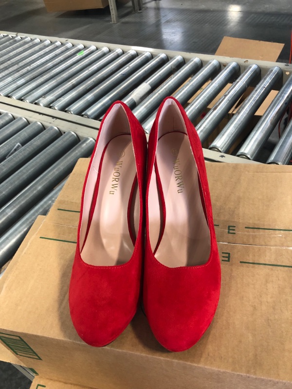 Photo 4 of WuORWu Women's Pointed Toe Heel Pumps red size 10