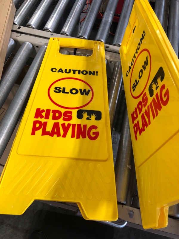 Photo 4 of Slow Down Signs for Neighborhoods – 2 Pack Thick Children at Play Safety Signs for Street - Slow Down Sign - Children Playing Sign for Street - Kids at Play Sign - Children at Play Sign with Extra Reflective Tape