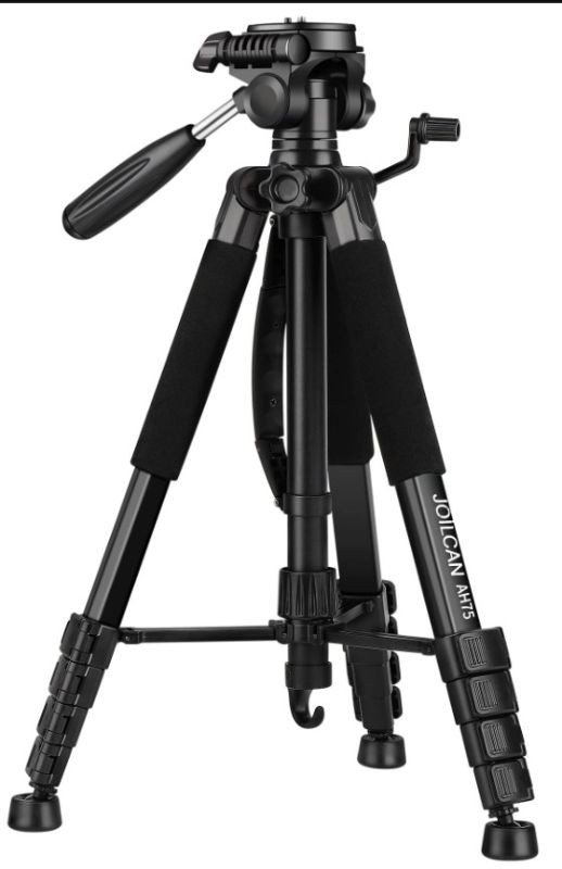 Photo 1 of Camera Tripod Camera Stand, 74" Tripod for Camera and Phone Video Recording Live Stream Vlogging Photography, Aluminum Travel Tripods Compatible with DSLR SLR Canon Nikon iPhone, Max Load 15 LB 74" Black