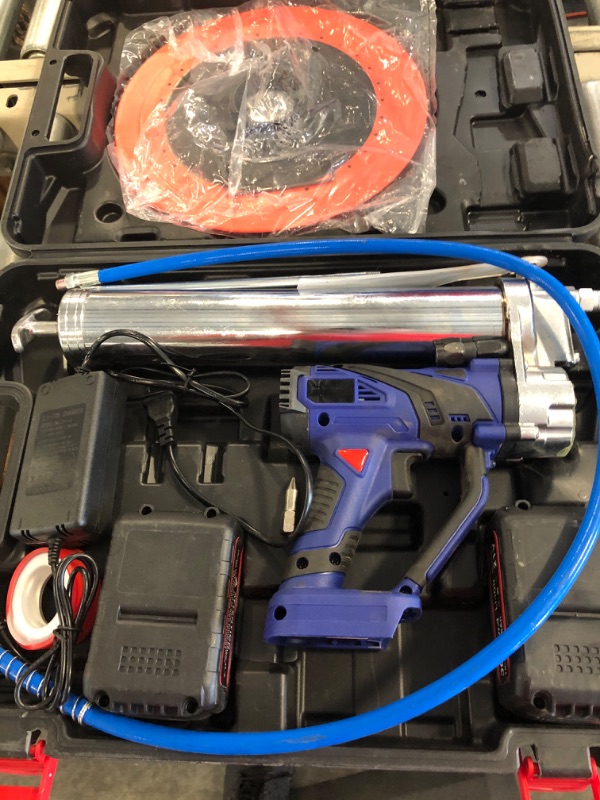 Photo 1 of Avhrit 21V Cordless Grease Gun, Electric Grease Gun Kit, 12000 PSI Explosion-Proof Hose, Automatic Grease Gun with Self-Locking, Variable Speed Trigger, 2 Lithium-Ion Batteries and Charger