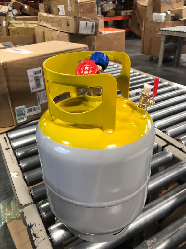 Photo 3 of Refrigerant Recovery Cylinder Tank 50 LB Capacity Y-Valve Liquid/Vapor Recovery Can Reusable Save Without Float Switch for R22/R134A/R410A Gray Yellow